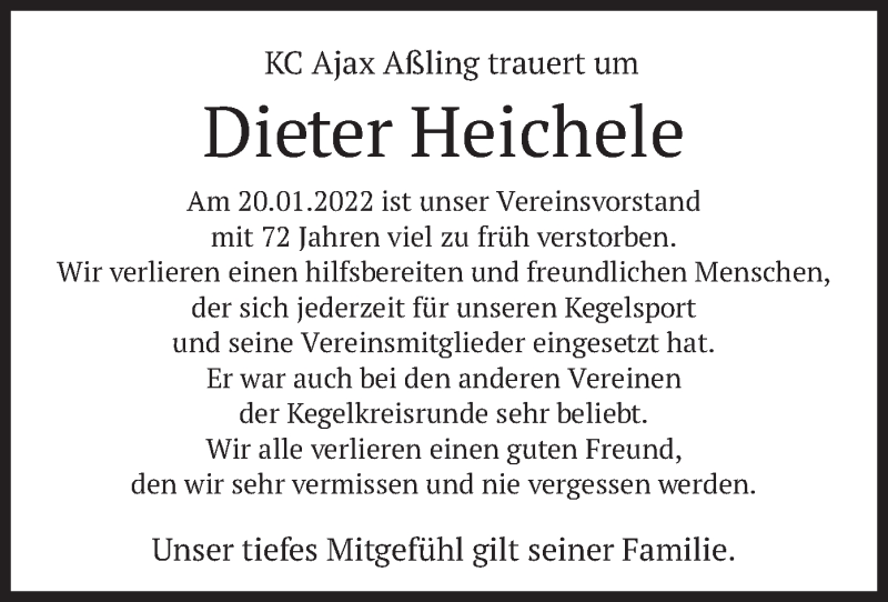  Traueranzeige für Dieter Heichele vom 10.02.2022 aus merkurtz