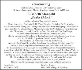 Traueranzeige von Elisabeth Mangold von merkurtz