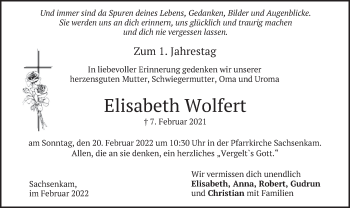 Traueranzeige von Elisabeth Wolfert von merkurtz