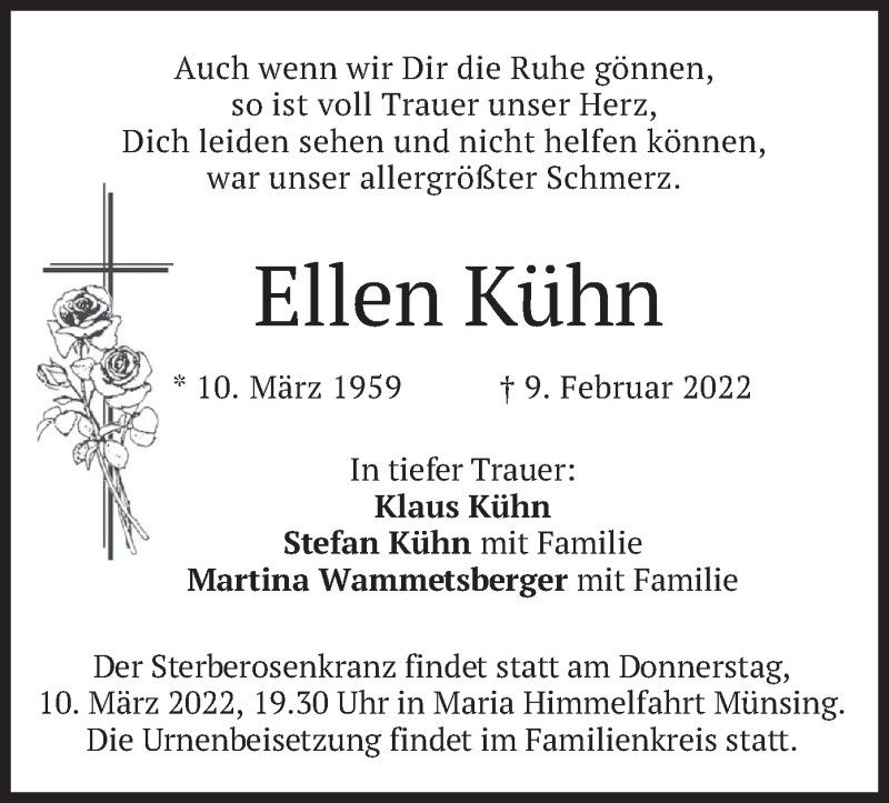  Traueranzeige für Ellen Kühn vom 19.02.2022 aus merkurtz