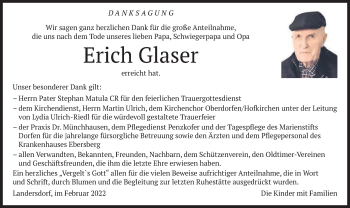 Traueranzeige von Erich Glaser von merkurtz