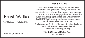 Traueranzeige von Ernst Walko von merkurtz