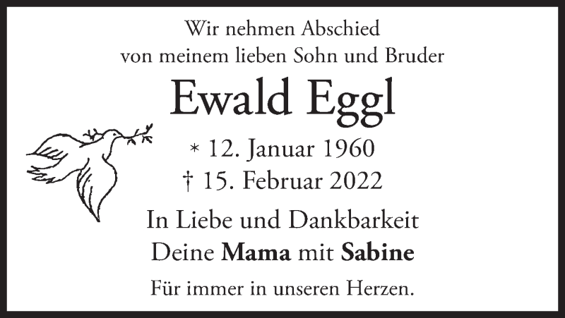  Traueranzeige für Ewald Eggl vom 19.02.2022 aus merkurtz