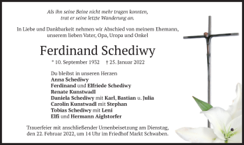 Traueranzeige von Ferdinand Schediwy von merkurtz