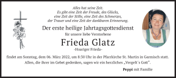 Traueranzeige von Frieda Glatz