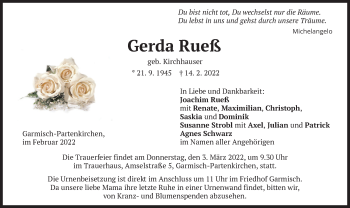Traueranzeige von Gerda Rueß von merkurtz