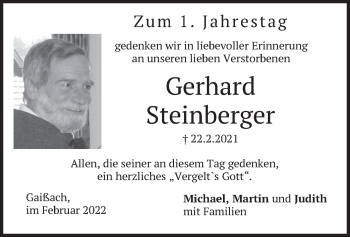 Traueranzeige von Gerhard Steinberger von merkurtz