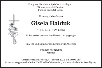 Traueranzeige von Gisela Haiduk von merkurtz