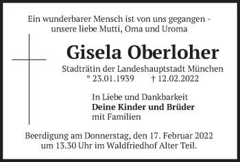 Traueranzeige von Gisela Oberloher von merkurtz
