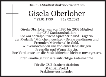 Traueranzeige von Gisela Oberloher von merkurtz