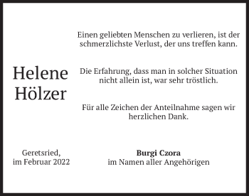 Traueranzeige von Helene Hölzer von merkurtz