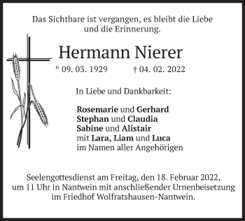 Traueranzeige von Hermann Nierer von merkurtz