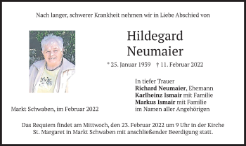 Traueranzeige von Hildegard Neumaier von merkurtz