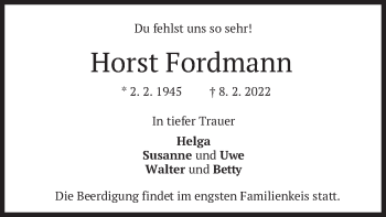Traueranzeige von Horst Fordmann von merkurtz