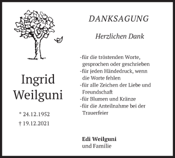 Traueranzeige von Ingrid Weilguni von merkurtz
