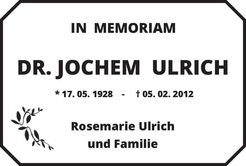  Traueranzeige für Jochem Ulrich vom 05.02.2022 aus merkurtz