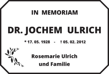 Traueranzeige von Jochem Ulrich von merkurtz