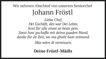 Traueranzeige von Johann Fröstl von merkurtz