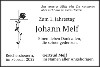 Traueranzeige von Johann Melf von merkurtz