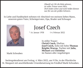 Traueranzeige von Josef Czech von merkurtz