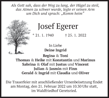 Traueranzeige von Josef Egerer von merkurtz