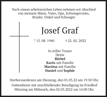 Traueranzeige von Josef Graf von merkurtz
