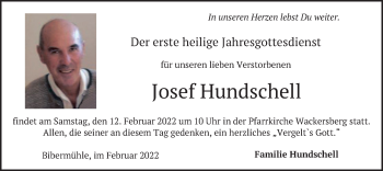 Traueranzeige von Josef Hundschell von merkurtz