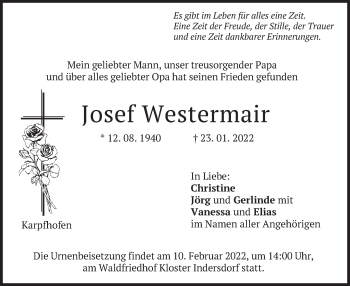 Traueranzeige von Josef Westermair von merkurtz