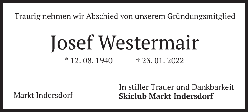 Traueranzeige für Josef Westermair vom 10.02.2022 aus merkurtz
