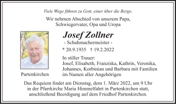 Traueranzeige von Josef Zollner von merkurtz