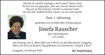 Traueranzeige von Josefa Rauscher von merkurtz