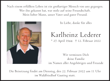 Traueranzeige von Karlheinz Lederer von merkurtz