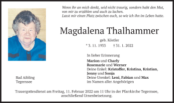 Traueranzeige von Magdalena Thalhammer von merkurtz