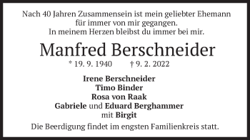 Traueranzeige von Manfred Berschneider von merkurtz