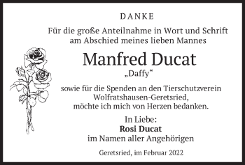 Traueranzeige von Manfred Ducat von merkurtz