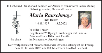 Traueranzeige von Maria Rauschmayr von merkurtz