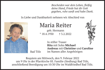Traueranzeige von Maria Reiter von merkurtz