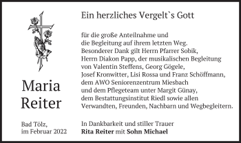 Traueranzeige von Maria Reiter von merkurtz