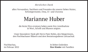 Traueranzeige von Marianne Huber von merkurtz
