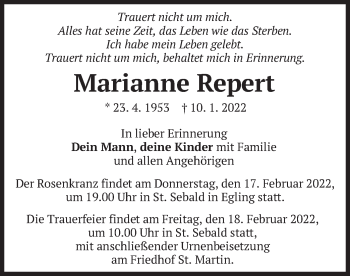 Traueranzeige von Marianne Repert von merkurtz