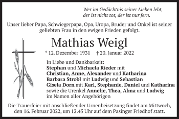 Traueranzeige von Mathias Weigl von merkurtz