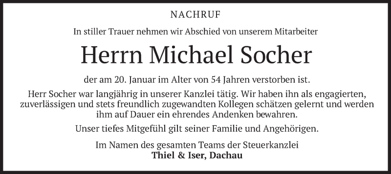  Traueranzeige für Michael Socher vom 05.02.2022 aus merkurtz