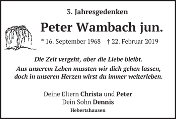 Traueranzeige von Peter Wambach von merkurtz
