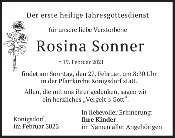 Traueranzeige von Rosina Sonner von merkurtz