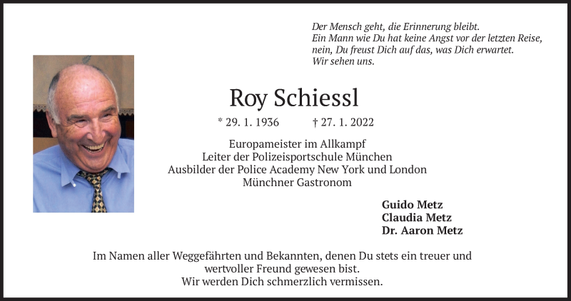  Traueranzeige für Roy Schiessl vom 12.02.2022 aus merkurtz