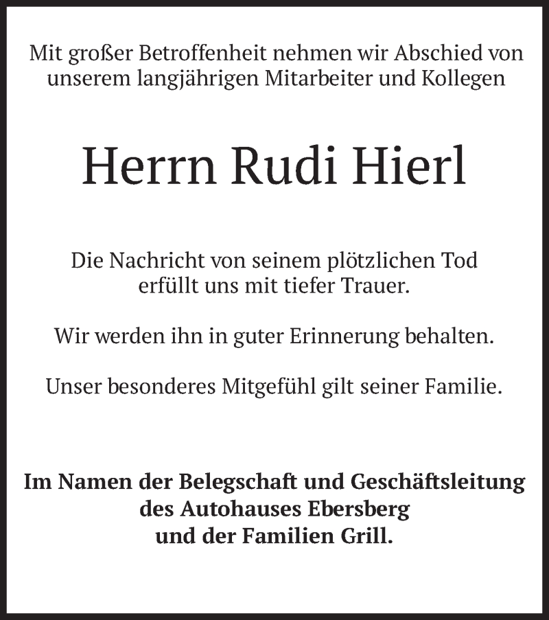  Traueranzeige für Rudi Hierl vom 02.02.2022 aus merkurtz