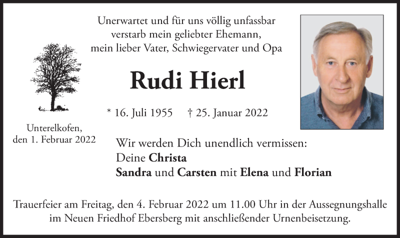  Traueranzeige für Rudi Hierl vom 01.02.2022 aus merkurtz