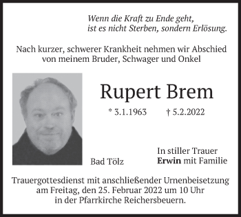 Traueranzeige von Rupert Brem von merkurtz