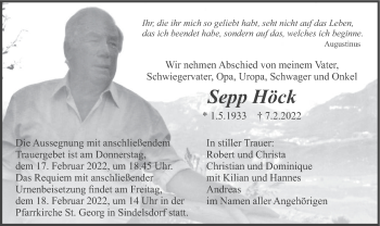 Traueranzeige von Sepp Höck von merkurtz