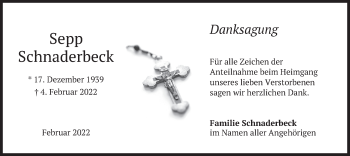 Traueranzeige von Sepp Schnaderbeck von merkurtz